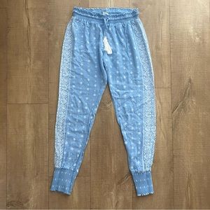 Womens Ocean Drive Baby Blue & White Boho Pants